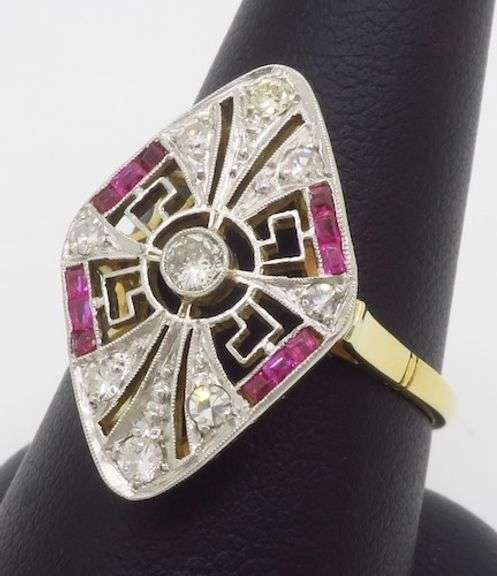 Navette Style Diamond & Ruby Ring