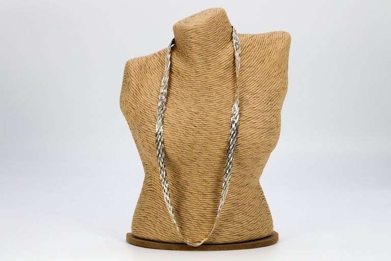Sterling Silver Tri Colored Braided Herringbone Necklace 10mm 925 Italy Chain 24"