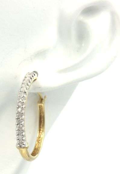 10kt Yellow gold diamond hoop earrings
