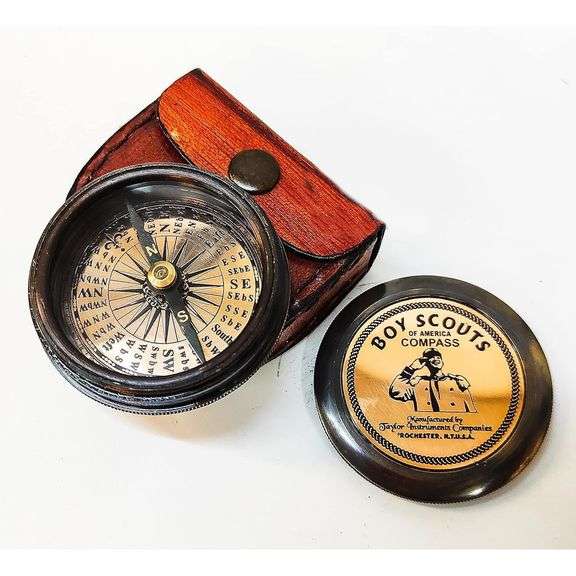 Brass Boy Scouts of America Compass with Leather Case