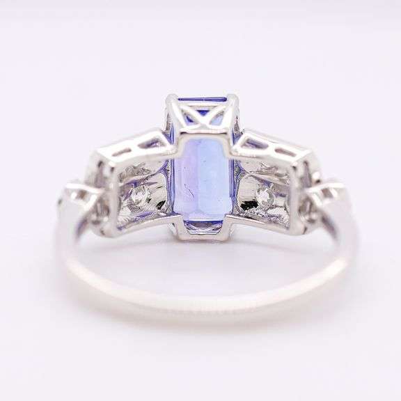 Platinum 1.64ct. retangular cut Tanzanite and Diamond Ring