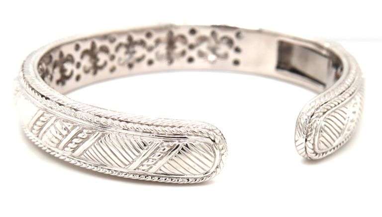925 Sterling silver Judith Ripka rope hinged CZ cuff bangle