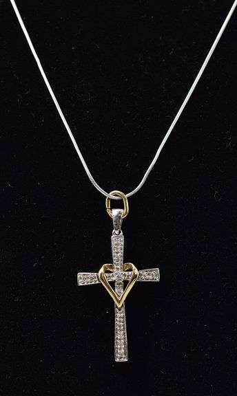 Diamond Cross Pendant Necklace in Sterling Silver with 14K Yellow Gold Plating