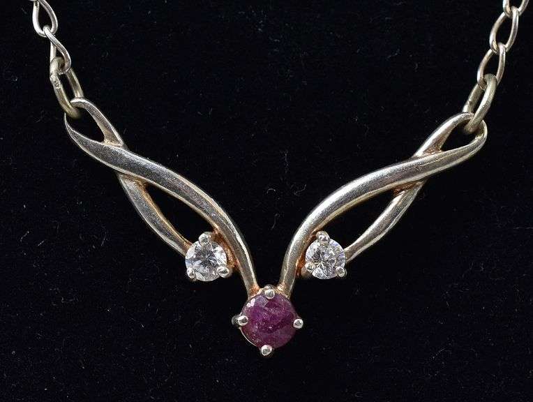 Ruby and CZ Gemstone Pendant Necklace in Sterling Silver