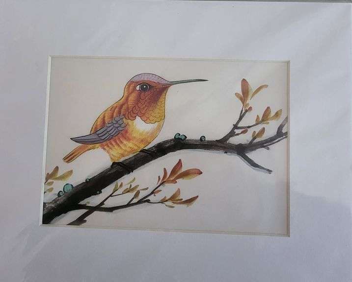 Collection of 2 original painting by Ping Zheng hand signed. Hummingbirds