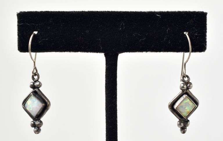 Opal Gemstone Dangle Earrings in Sterling Silver