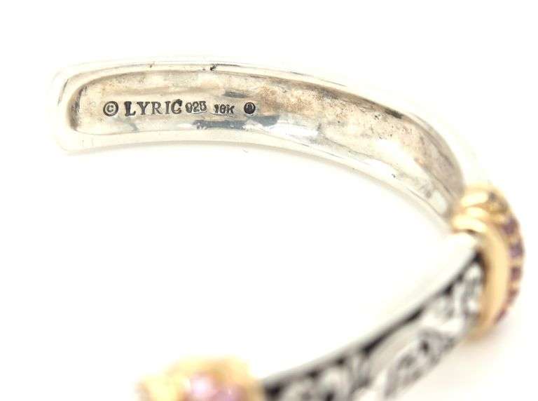 925 Sterling silver two tone cuff bangle with pave pink sapphire