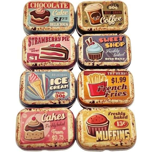 Lot of 8 Mini Metal Containers with Lids
