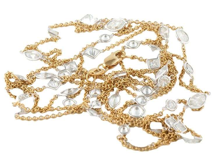 5.0ctw Mixed Cut Diamond by the Yard Forty-One Stone Station Necklace in 18K