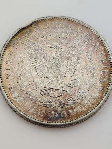 1897 S Rainbow Toned Morgan Silver Dollar, Cleaned
