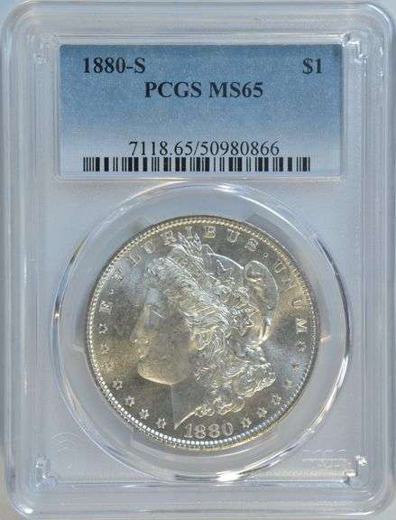 Blazing Super Gem BU 1880-S Morgan Silver Dollar. PCGS MS65