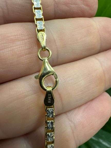 Italian Sterling Silver 925 Fancy Two Tone Diamond Cut Box Chain 16" Necklace 24k Gold Plating
