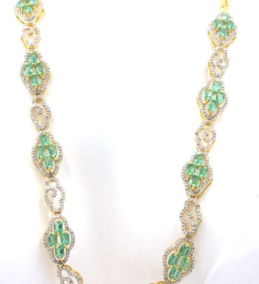 Mesmerizing Brand New European 10.13CTW Emerald Cut Emeralds & 2.90CTW Diamond Necklace in 14K Yello
