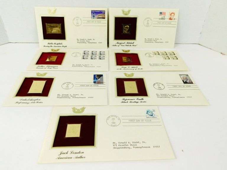 7 - 1986 1st Day Covers & 22KT Gold Replica Stamps