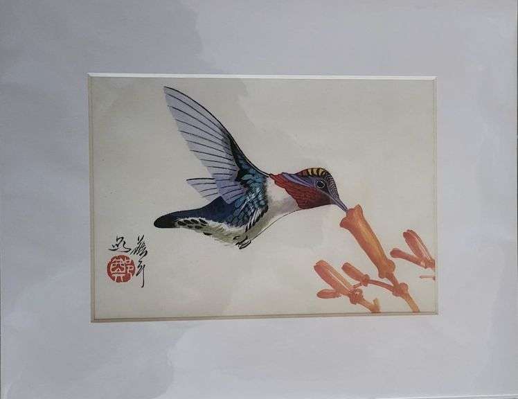 Collection of 3 original painting by Ping Zheng hand signed. Hummingbirds