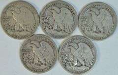 5 Semi-key date Walking Liberty Half Dollars 1923-S to 1933-S