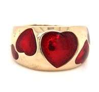 14kt Yellow gold red Enamel heart ring
