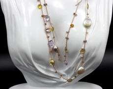 Stunning Yellow Gold Multi Gemstone and Pearl Necklace