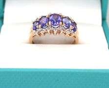 14kt Yellow gold tanzanite and diamond cluster ring