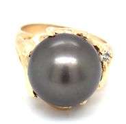 14kt Yellow gold 13.5mm Tahitian pearl and diamond accent ring