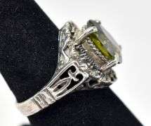 Green Gemstone and Marcasite Gemstone Ring in Sterling Silver