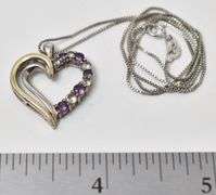 Purple and White CZ Gemstone Heart Pendant Necklace in Sterling Silver with 10K Yellow Gold