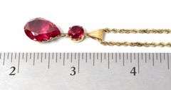 Brilliant Synthetic Ruby Pendant Necklace in 14K Yellow Gold
