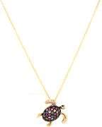 14kt Yellow gold Effy multi sapphire and diamond turtle pendant on chain