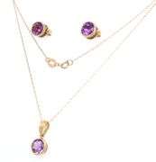 Set of 14kt yellow gold 2ctw amethyst bezel set necklace and earrings