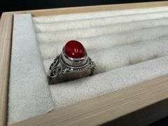 Sterling Silver Red Coral Ring Size 6