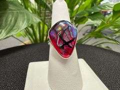 925 Sterling Silver One of a Kind Dichroic Glass Cocktail Ring Size 7