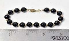 Black Onyx Gemstone Beaded Bracelet in Vermeil Sterling Silver