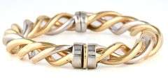 Burdick Polished Two Tone Twisted Bangle Bracelet in 14K