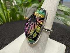 925 Sterling Silver One of a Kind Dichroic Glass Cocktail Ring Size 8