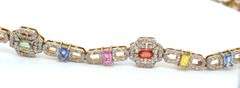 Awesome 13.50CTW Emerald-Cut Multi-Color Sapphire & 6.12CTW Diamond Necklace in 14K Yellow Gold Over