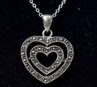 Marcasite Gemstone Heart Pendant Necklace in Sterling Silver
