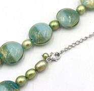 Satin glass bead and pearl necklace