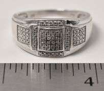 Diamond Cluster Men's Ring in Sterling Silver