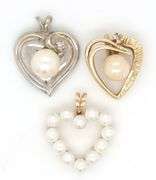 Nice Grouping of 3 Heart Pendants with Pearls