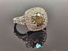 Dazzling 3.5 Ct  Golden Amber Green Lab Diamond Ring