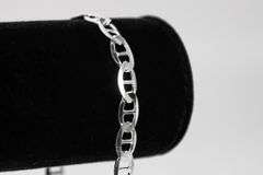 Sterling Silver Flat Marina Link Chain 6.6mm 925 Italy Anchor Mariner Anklet Bracelet 10"