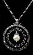 Pearl and Marcasite Gemstone Pendant Necklace in Sterling Silver