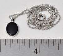Black Onyx Gemstone Pendant Necklace in Sterling Silver