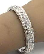 925 Sterling silver Judith Ripka rope hinged CZ cuff bangle