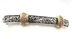 925 Sterling silver two tone cuff bangle with pave pink sapphire
