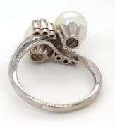 18kt White gold double pearl and diamond accent bypass ring