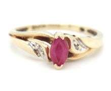 10kt Yellow gold marquise ruby ring
