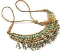 18kt Yellow gold Indian style Turquoise and pearl necklace