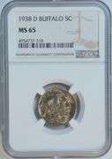 Gem BU 1938-D over 'D' Buffalo Nickel. NGC MS65