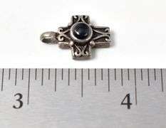 Black Onyx Gemstone Cross Pendant in Sterling Silver